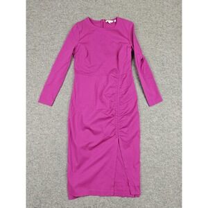 Boden Dress Womens 8 Pink Ruched Jersey Sheath Midi Long Sleeve Work Office‎
